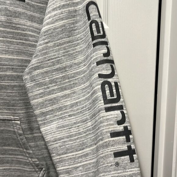 Carhartt Clarksburg Logo Sleeved Heather Gray Hooded Sweatshirt size 20. - Picture 5 of 6